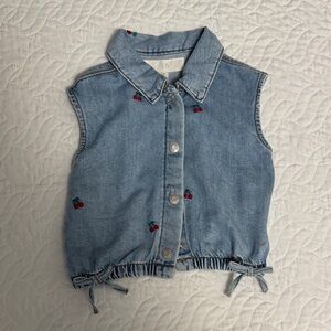 Zara Blue Denim Vest with Cherry Details